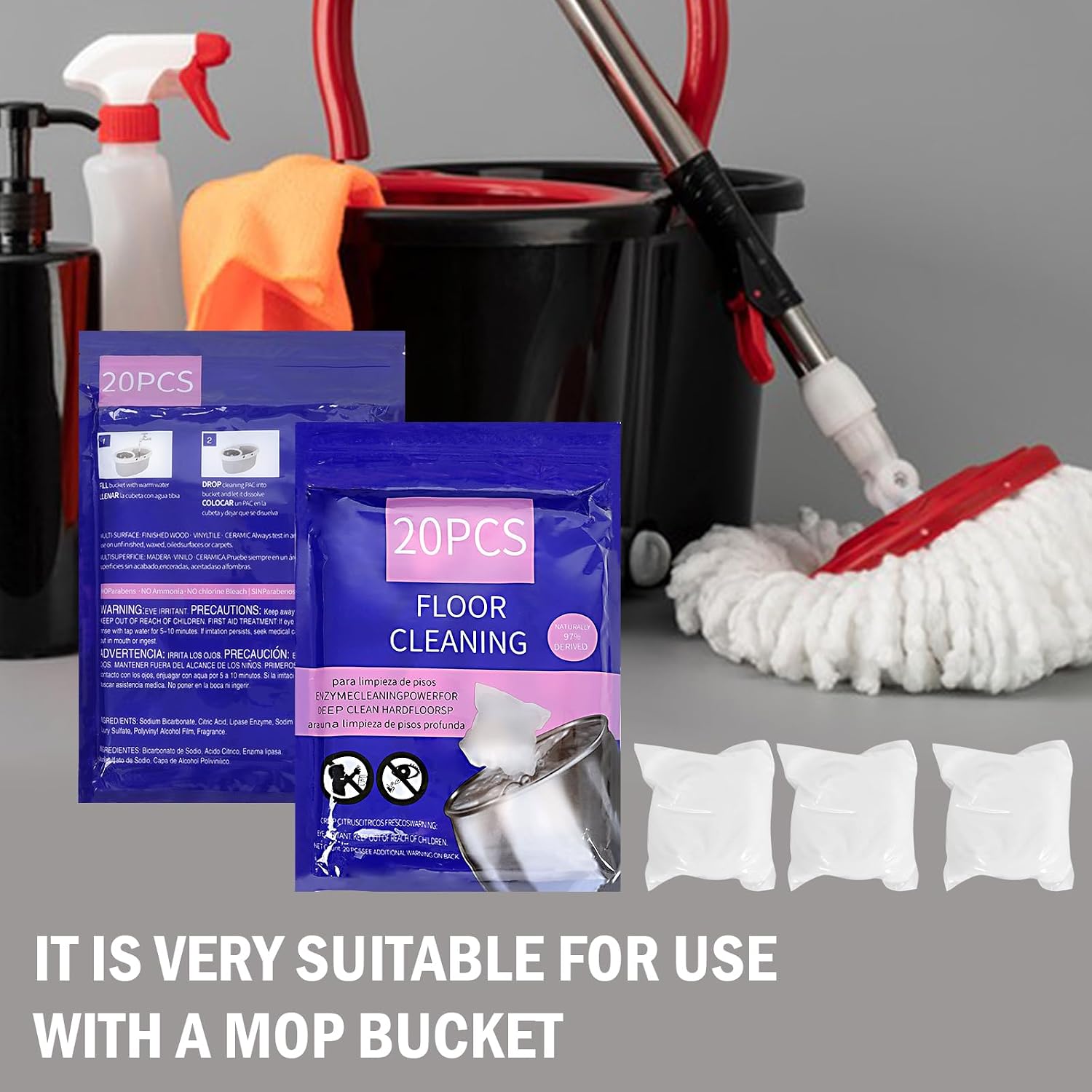 Hard Floor Cleaner, Lavender Fresh Scent, 20 count (1 Packet) | Made From 97% Natural Ingredients | Perfect For Use With Mop Buckets | Compatible with EasyWring Rinslean.(Lavender)