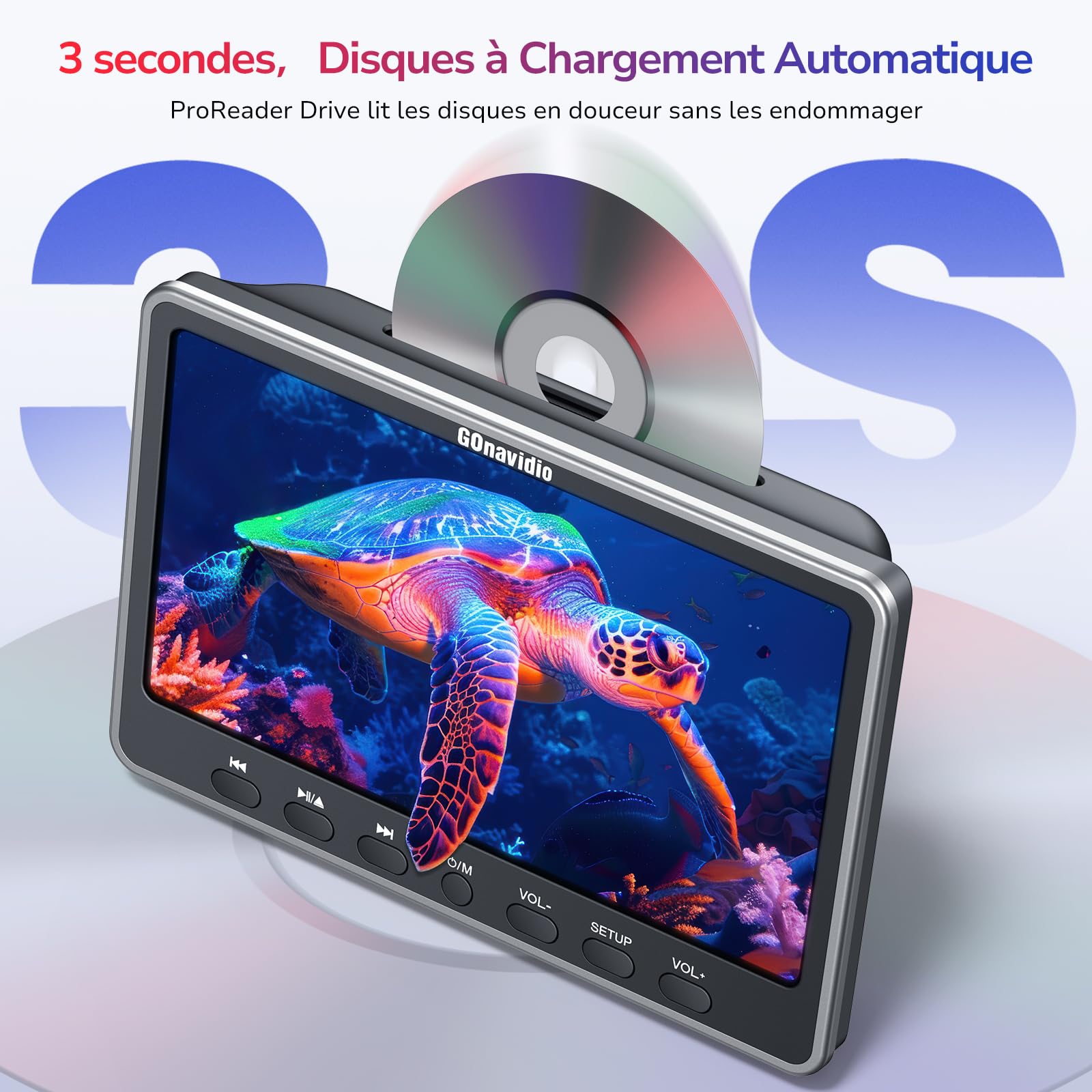 GOnavidio 12" HDMI-in Lecteur DVD Voiture, Lecteur DVD Portable Voiture Compatible USB/SD, Slot-in Conception et ecran appuie Tete pour Enfant avec Casque,Support Région Libre