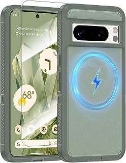 Magnetic Case for Google Pixel 8 Pro [Compatible with Magsafe] [Glass Screen Protector] [Dual Layer Military-Grade Protection] Heavy Duty Shockproof Cover for Google Pixel 8 Pro 6.7 inch, Green