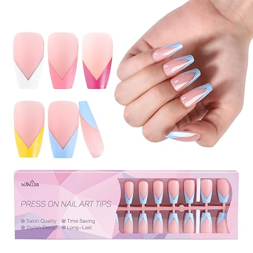 NMKL38 300Pcs V Shape Classical French Tip Nails, 15 Size