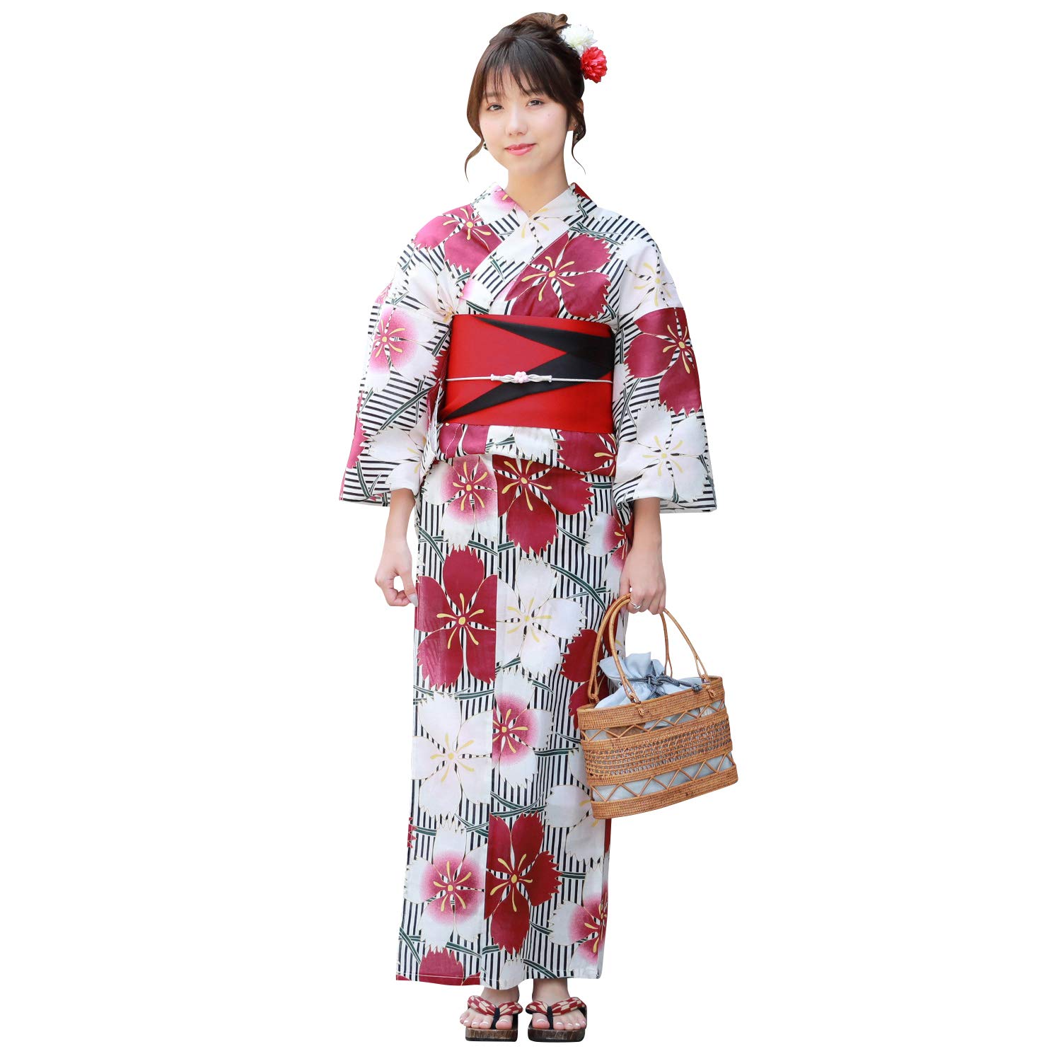 綿　浴衣　縞　なでしこ 2011-19110-2_m1.jpg