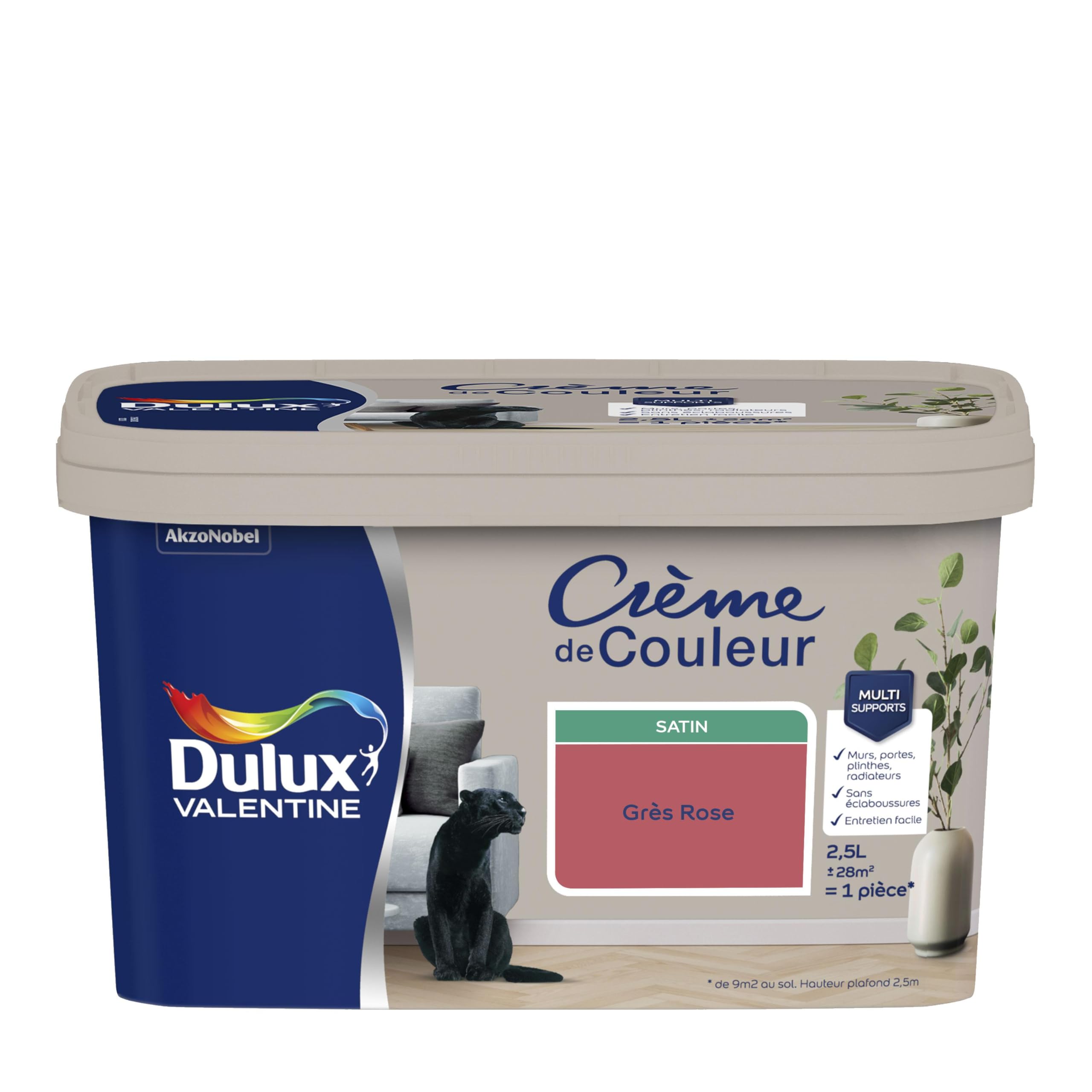 Dulux Valentine Crema de color – Pintura multisoporte interior – Satén Gres Rosa 2,5 L