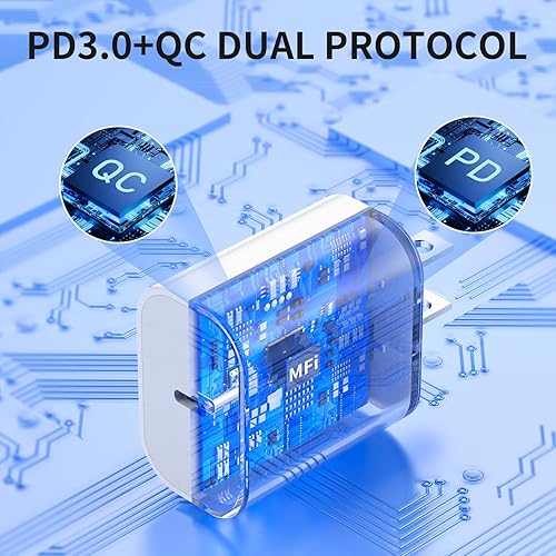 Miniatura 4 de Cargador para iPhone de carga rápida【Certificado MFi】Paquete de 3 cargadores de pared USB C de 20 W PD de 6 pies, adaptador de carga rápida
