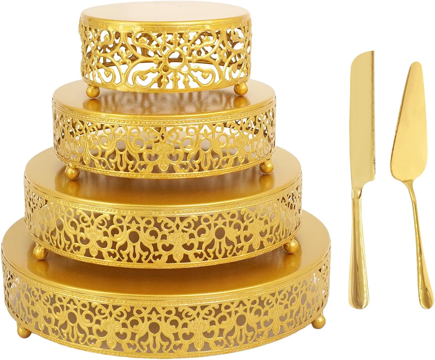 4 Pcs Cake Stand Gold Pastry Candy Display Plate Set Round Metal Dessert Cupcake Stands for Tea Party Wedding Birthday Event Anniversary Celebration (6'' 8" 10" 12" inch)