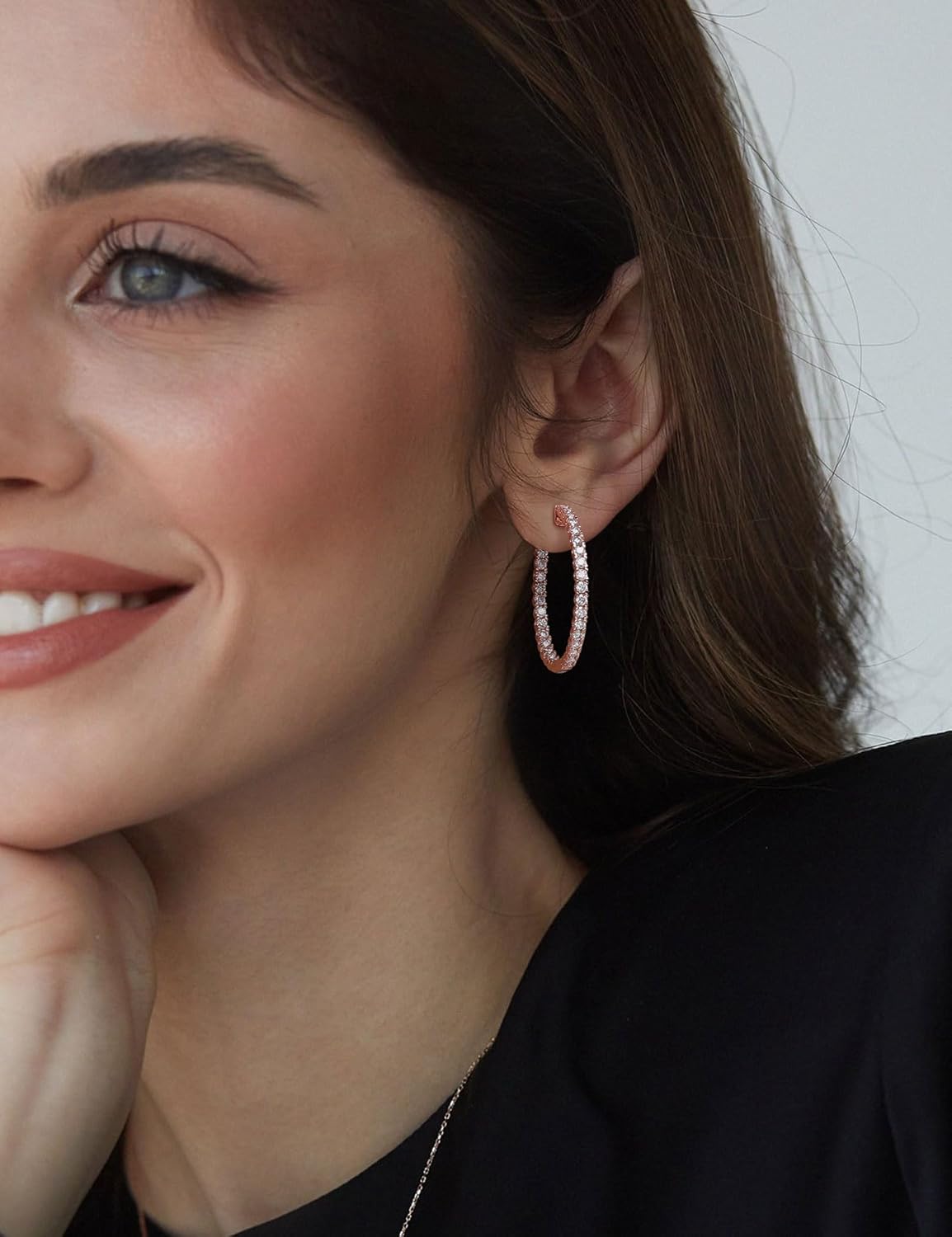 Moissanite Hoop Earrings for Women S925 Sterling Silver D Color VVS1 Round Cut Moissanite Inside Out Round Loops Hypoallergenic Large Huggie Hoop Earrings