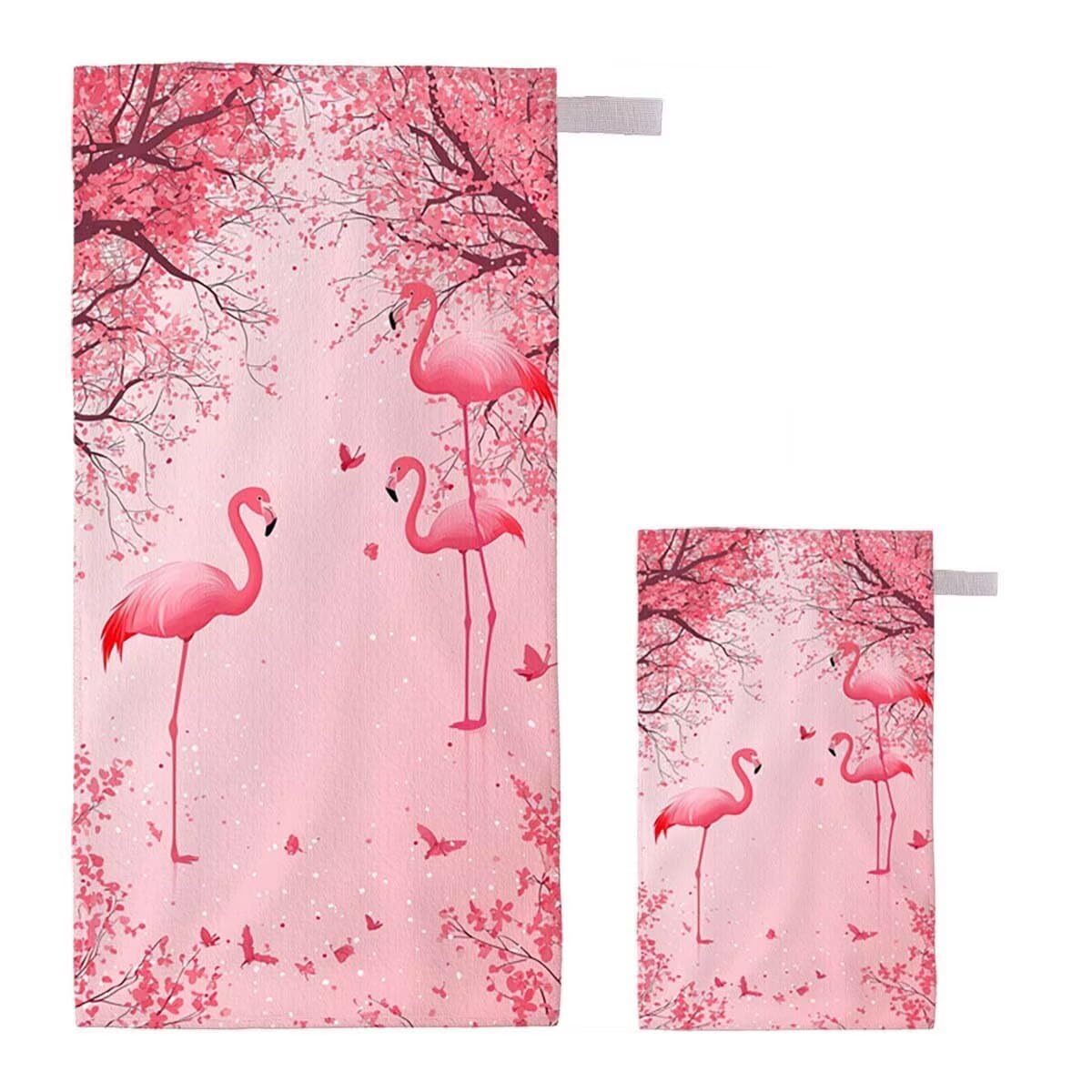 Toalla de Playa Grande 220x100cm/35x70cm, Juego de 2 Toalla Microfibra XXL de Antiarena, Toallas Playa Suave Ligera, Absorbente Secado Rápido, Beach Towel Viaje, Regalo Mujer Hombre (Flamenco) C-28