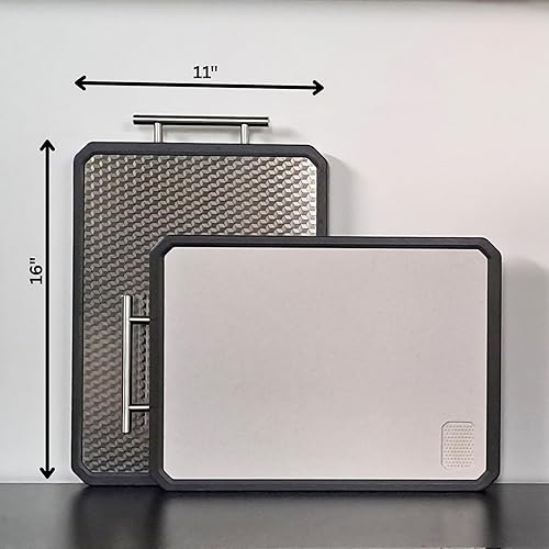 Miniatura 6 de HANNH Tabla de cortar de acero inoxidable, tabla de cortar de acero de doble cara para cocina, acero inoxidablepaja de trigo PP, tablas de cortar de