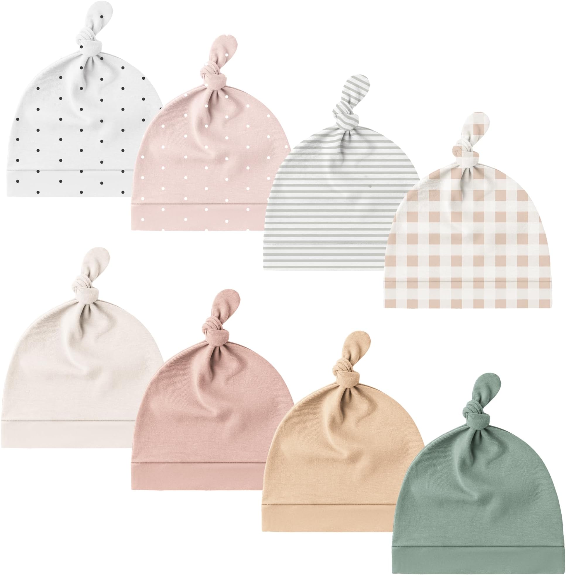 Konssy 8 Pack Baby Newborn Hats Set Knot Beanie Hats Soft for Infant Baby Girls Boys Caps 0-6 Months Pink