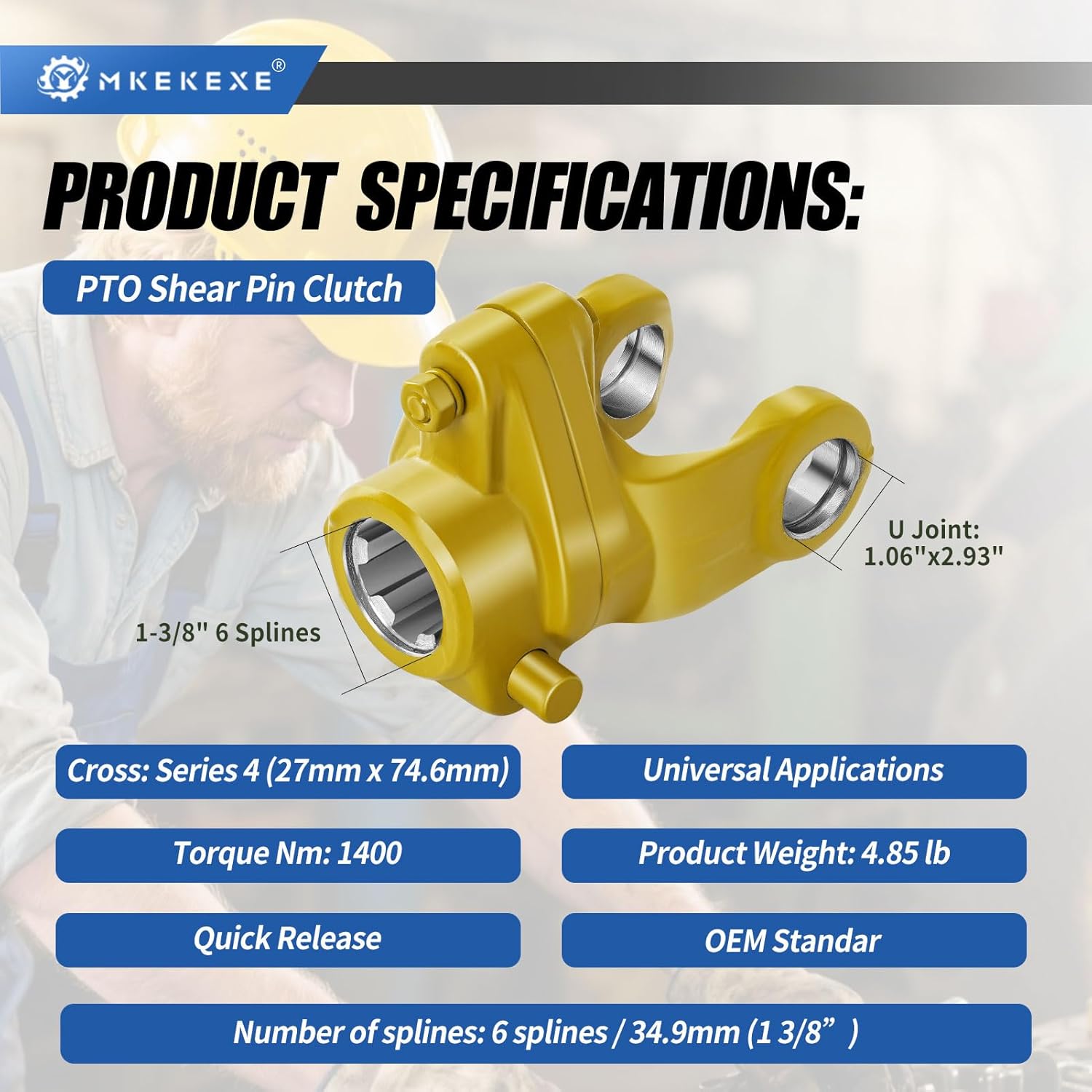 New PTO Agriculture Shear Pin Clutch Series 4 Metric 1-3/8" 6 Spline Torque Nm 1400,PTO Yoke Shear Bolt Torque Limiter.
