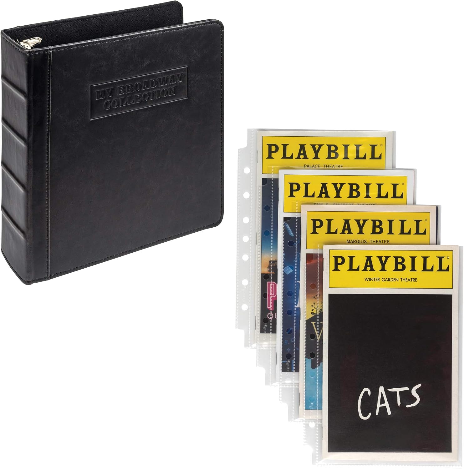 Samsill 2" Playbill Binder Bundle with "My Broadway Collection" Debossed on Cover and 25 Pack Clear Protectors Included