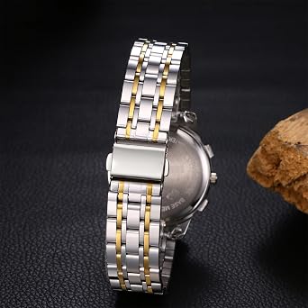 Women's Watches Men's Watches Stainless Steel Calendar: 3ATM Waterproof Three Eyes Multifunction Analogue Quartz Wrist Watch with Luminous Hands Stainless Steel Bracelet Watch Gifts for