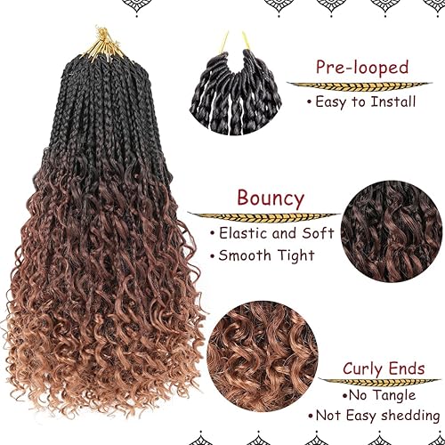 Miniatura 3 de Beverlee Trenzas bohemias de 14 pulgadas, 8 paquetes de trenzas de caja Goddess de pelo bohemio hippie, trenzas trenzadas con extremos rizados, pelo