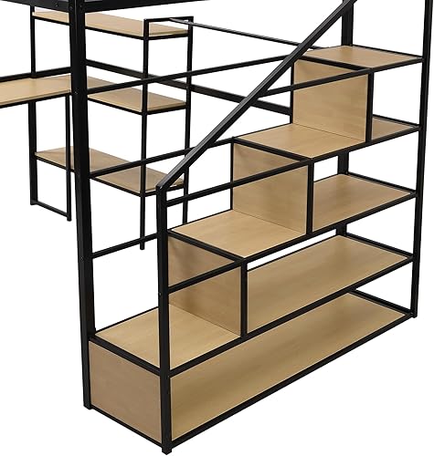 Miniatura 66 de Favfurish Litera de metal individual XL sobre Queen con escaleras inclinadas y barandillas de seguridad para dormitorio, habitaciones de invitados,