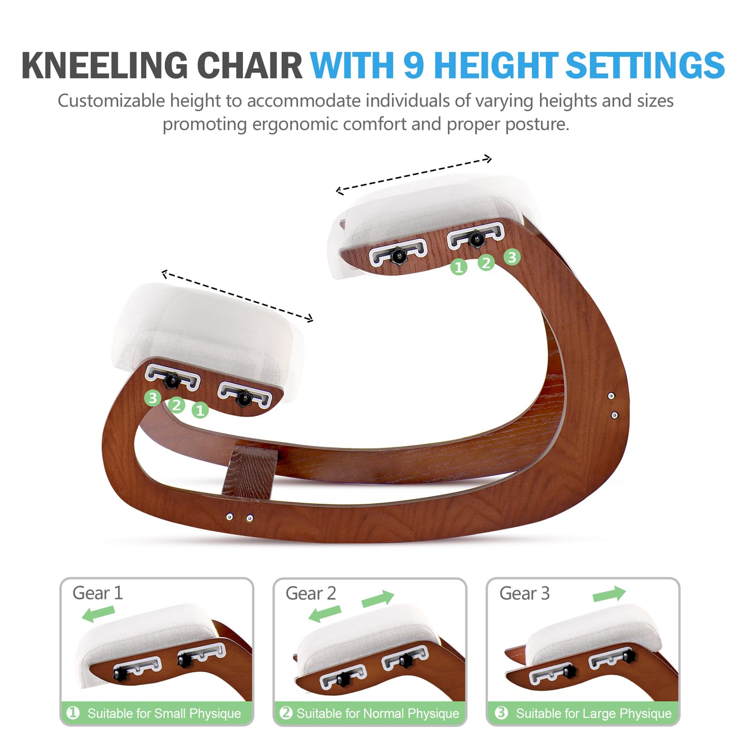 Adjustable Kniestuhl, Ergonomischer Schaukelstuhl aus Holz - Verbessern Sie Ihre Körperhaltung mit einem angewinkelten Sitz für Zuhause, Büro (Pekannuss)
