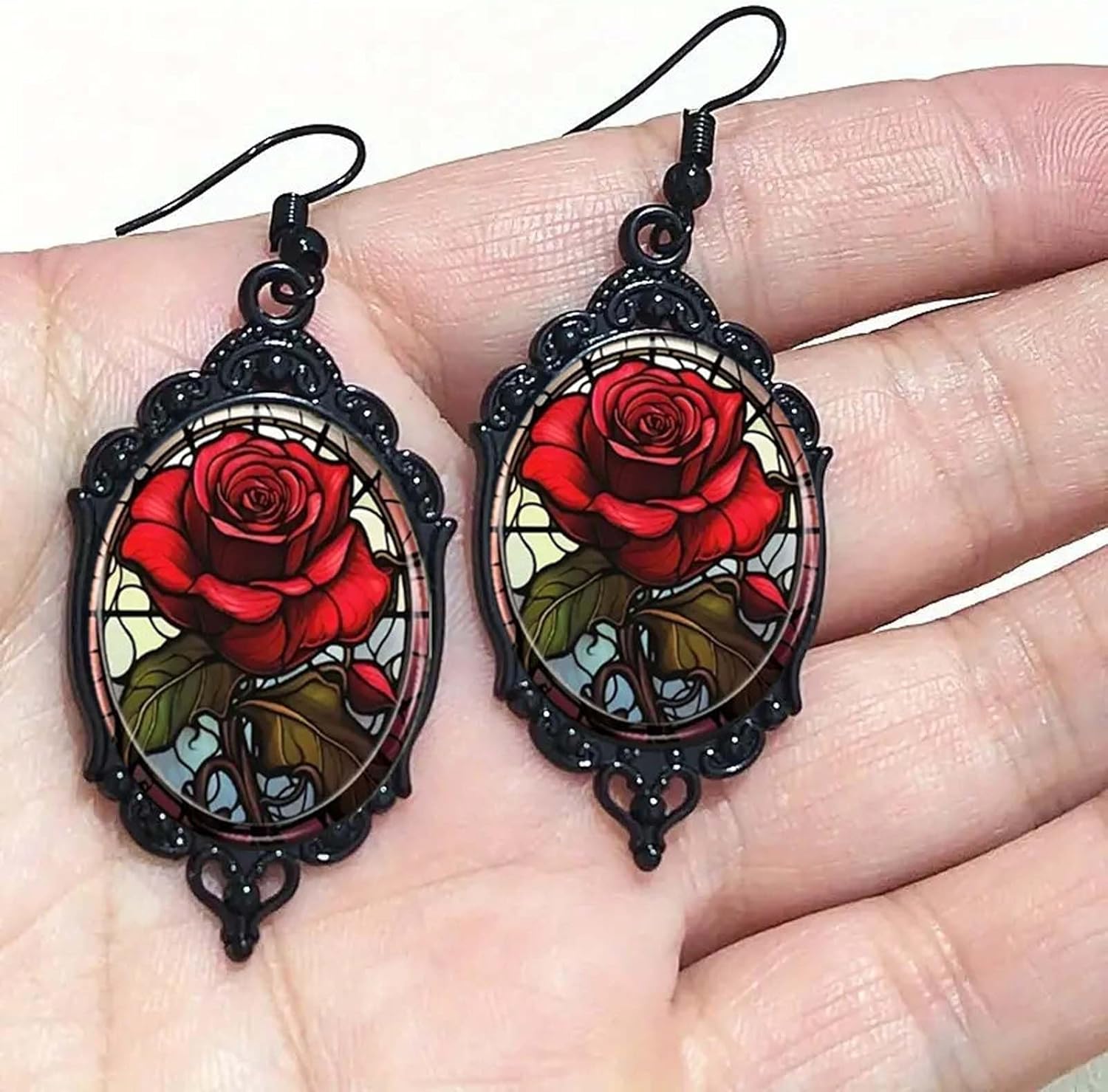 Gothic Rose Dangle Earrings Vintage Goth Earrings Flower Cameo Crystal Earring Victorian Mystic Jewelry for Women - Image 5