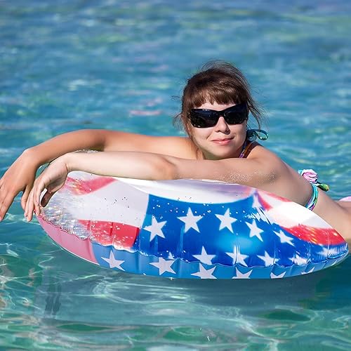 Miniatura 5 de Zhanmai Flotador inflable patriótico para piscina, diseño de bandera de Estados Unidos, flotadores de anillo de natación de agua, tubo inflable,