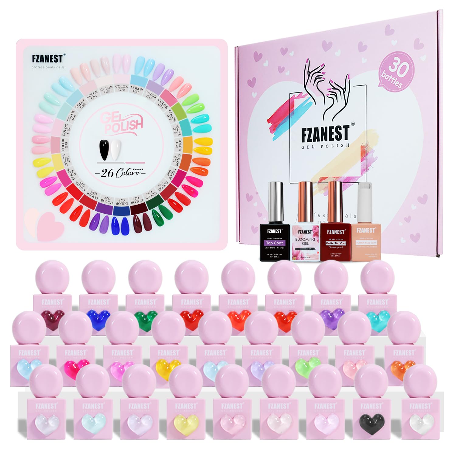 Amazon.com : FZANEST 30pcs Gel Nail Polish Set, HEAM and TPO-free