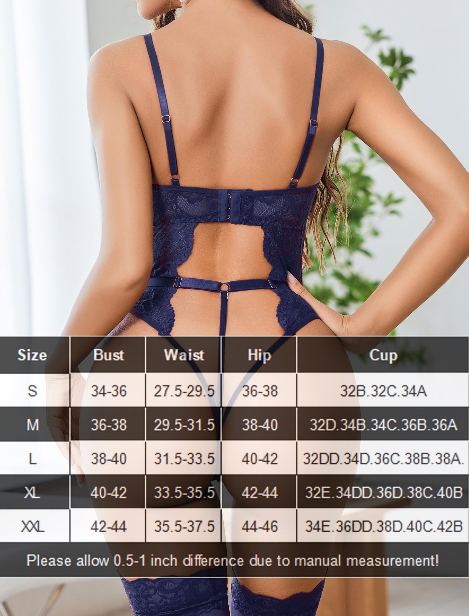 Avidlove Sexy Lingerie for Women Lace Bodysuit with Panty Garter Lingerie Set Teddy Lingerie Body Suit S-XXL: XX-Large Navy