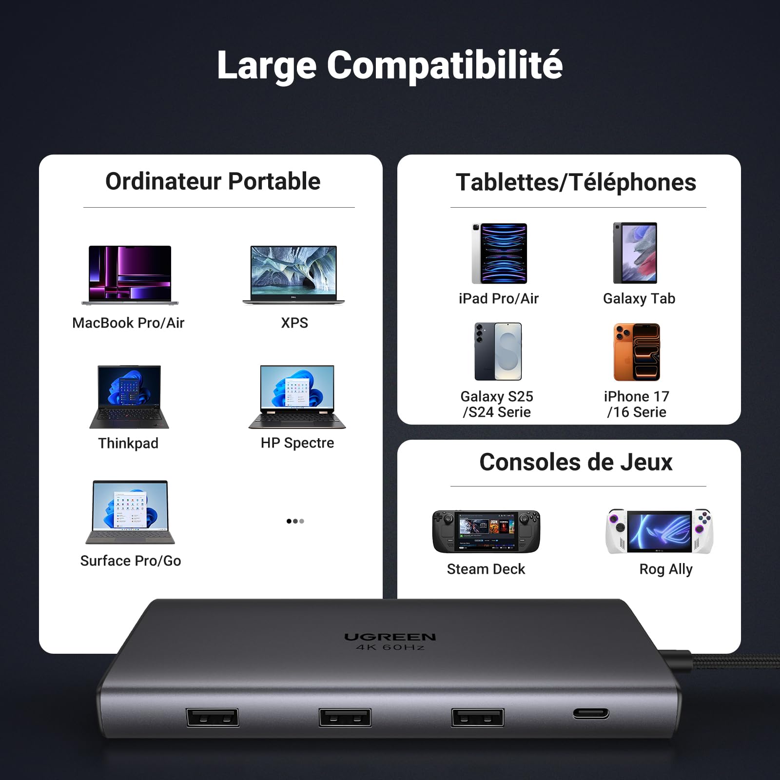 UGREEN Revodok Pro 109 Hub USB C 10Gbps 9 en 1 Docking Station Multi Ports | HDMI 4K 60Hz, 10Gbps Transfert Rapide, Ethernet Gigabit, Lecteur de Carte SD TF, PD 100W, Compatible avec MacBook Pro Air Neo