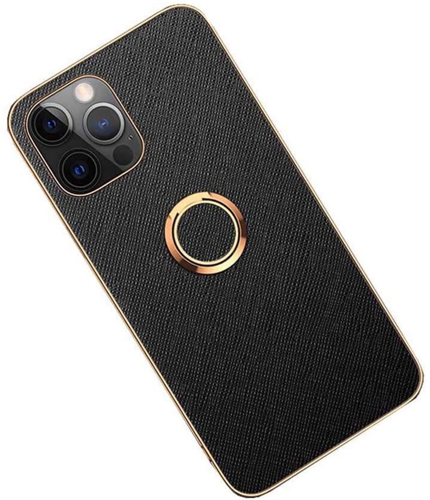 Coque iPhone 12 Pro Max antichoc avec support bague et cadre doré chic