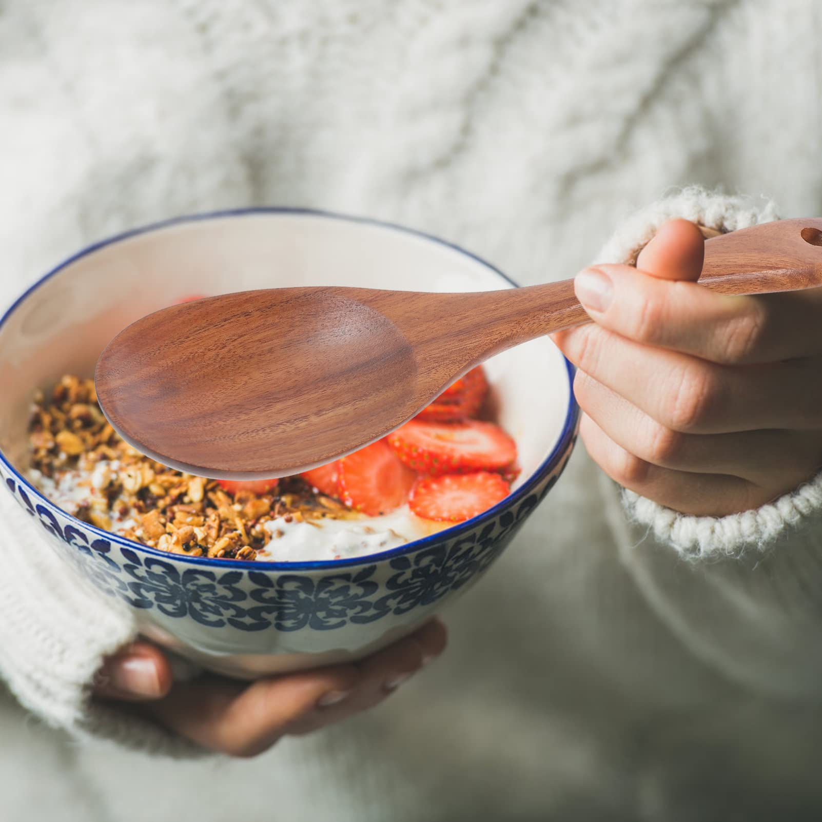 FUNOMOCYA Acacia Wood Salad Spoon Stirring Spoons Ladle Spoon Salad Desserts Spoon Salad Tongs Ramen Spoon Rice Spoon Asian Salad Soup Spoon Salad Servers Rice Serving Paddle Dinner Spoon