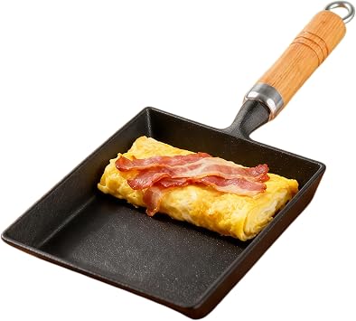 Tamagoyaki Pan, Cast Iron Japanese Rolled Egg Omelet Pan, Rectangle Tamago Pan, Small Breakfest Sandwich Pan, All Stovetops Compatible, Naturally Nonstick, 7.2 x 6.1 Inch