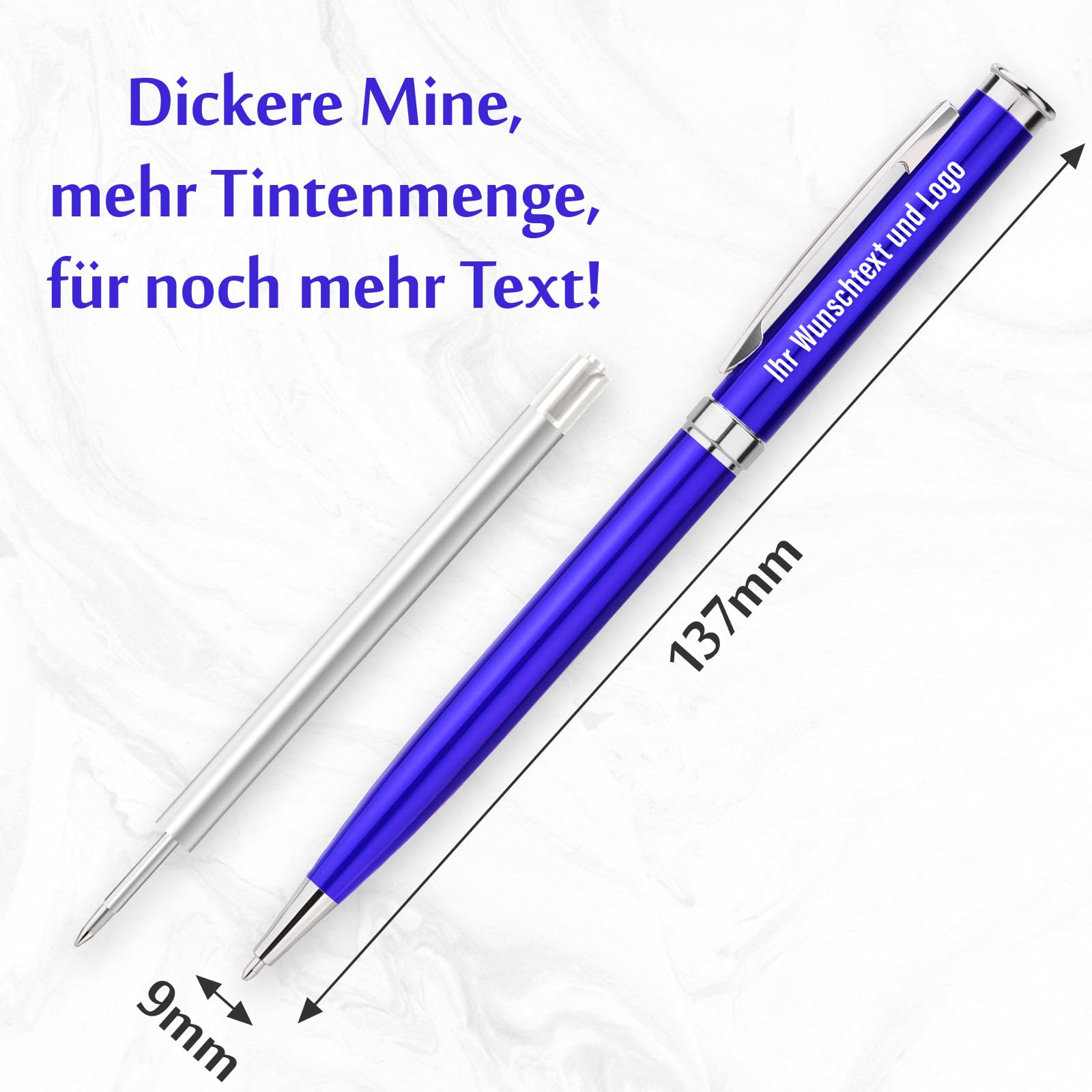 500er-Set Kugelschreiber Personalisiert,Dre-Kugelschreiber mit Gravur von Logo & Text,Hochwertige Blau Metall-Kulis für Business,Unternehmen,Werbeartikel,Events,Schule,Büro,Blau Tinte
