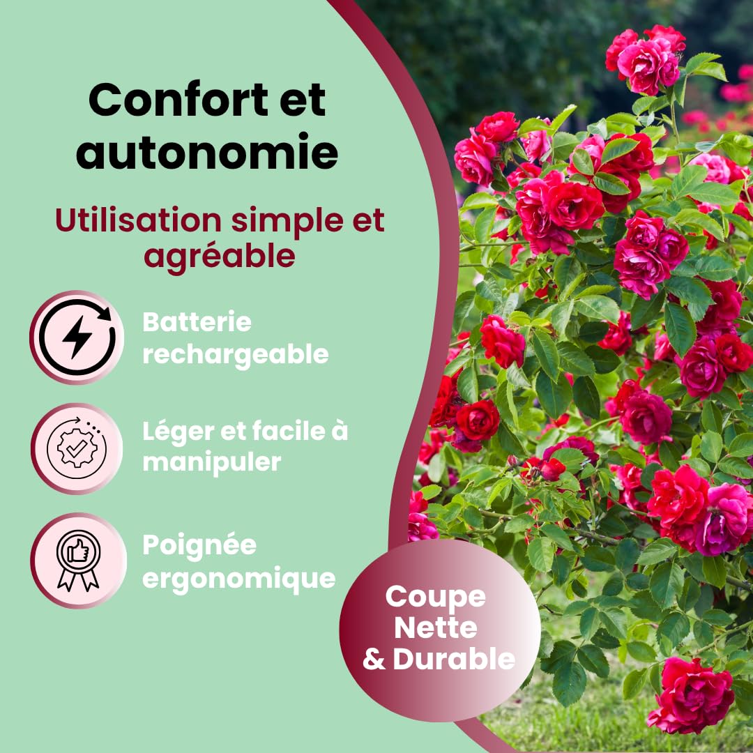 Venteo - Sécateur Électrique sans Fil | Deux Batteries 21 V | Secateur de Jardin et Coupe Branche | Batterie Rechargeable | Outil Jardinage Outillage Professionnel