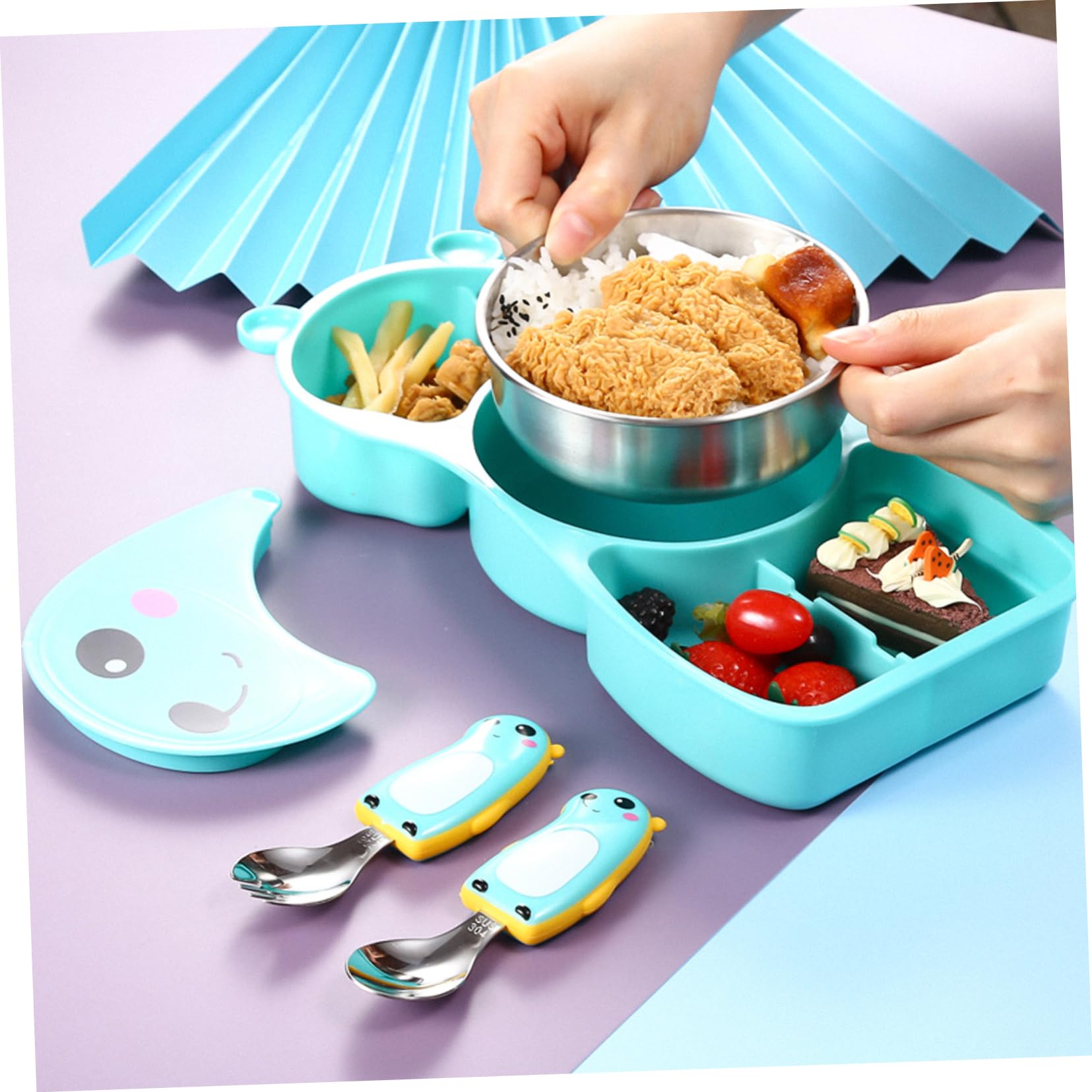 Piatto Svezzamento Per Bambini Con Ventosa - Acciaio Inox, Coperchio E