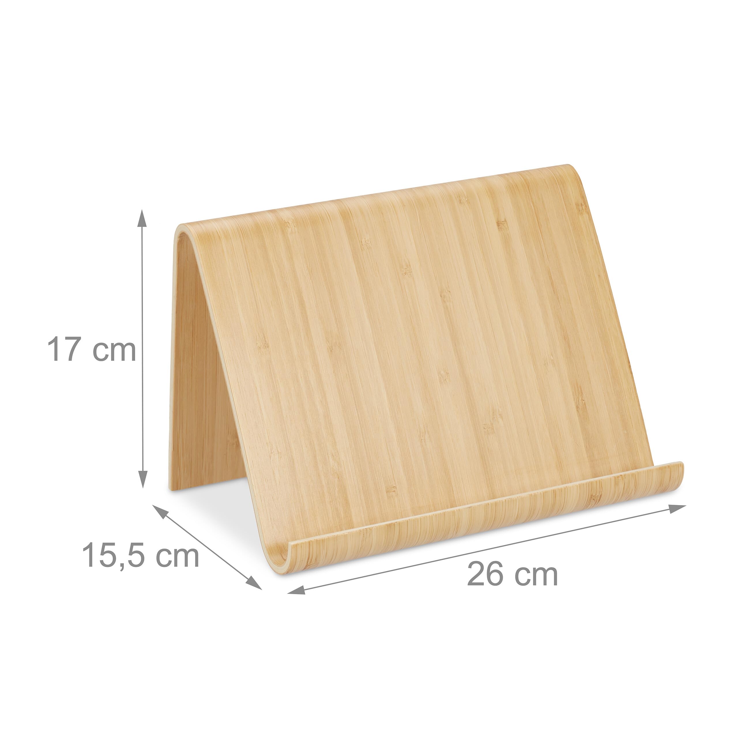 Relaxdays Supporto per Tablet, Stand Leggio Porta Libri, Legno, per Cucina o Camera da Letto, Reggi Ricettario, Marrone