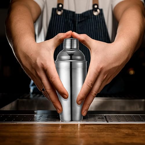Miniatura 5 de Nitial Coctelera profesional de acero inoxidable con colador integrado para bartending sin fugas Boston Shaker para bar fiesta (18.6 onzas, plateado)