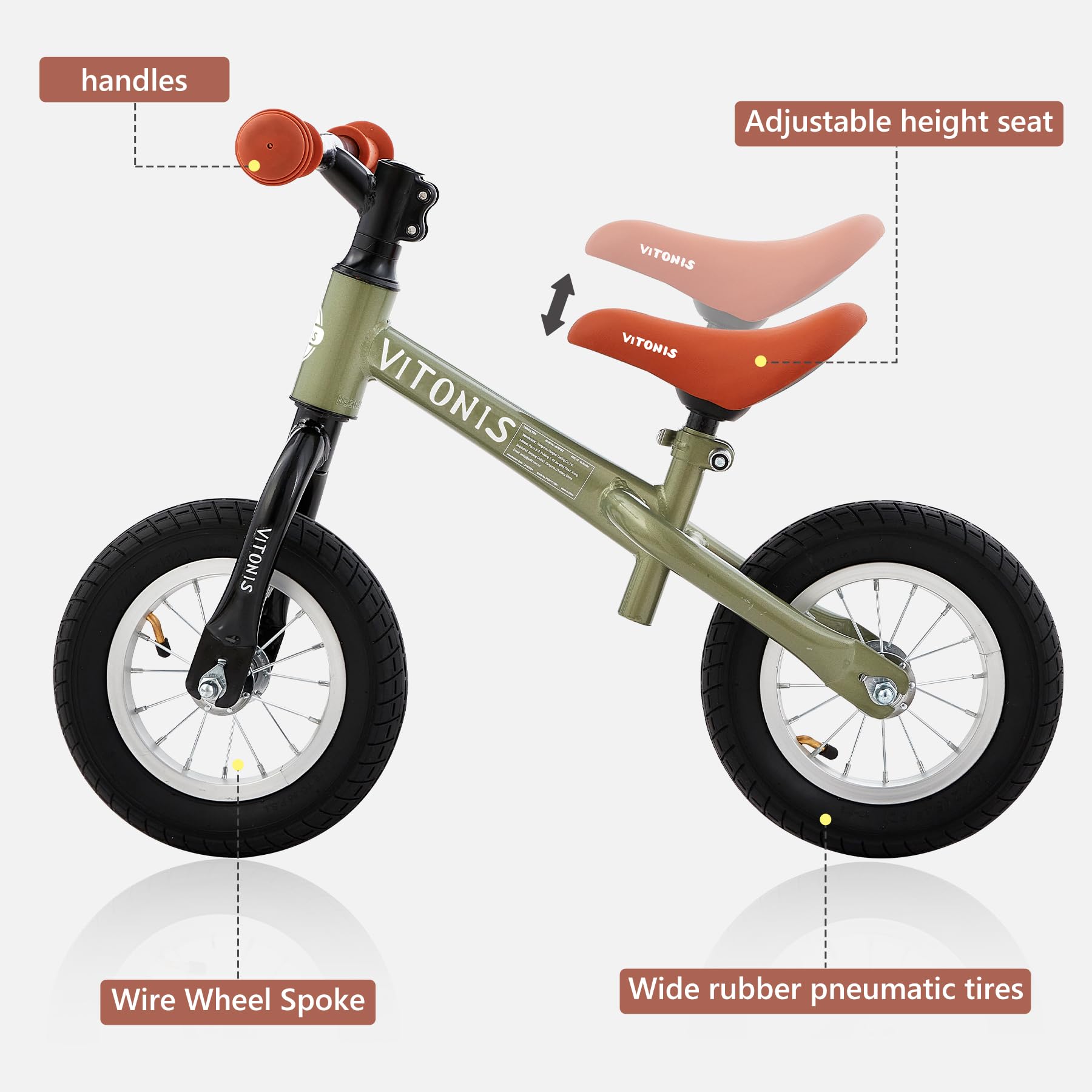 VITONIS balance bike Bicicletta Bambini Senza Pedali per 1,5-4 Anni Fino a 35 Kg, Sedile regolabile, sicuro e ultraleggero per bambini e bambine