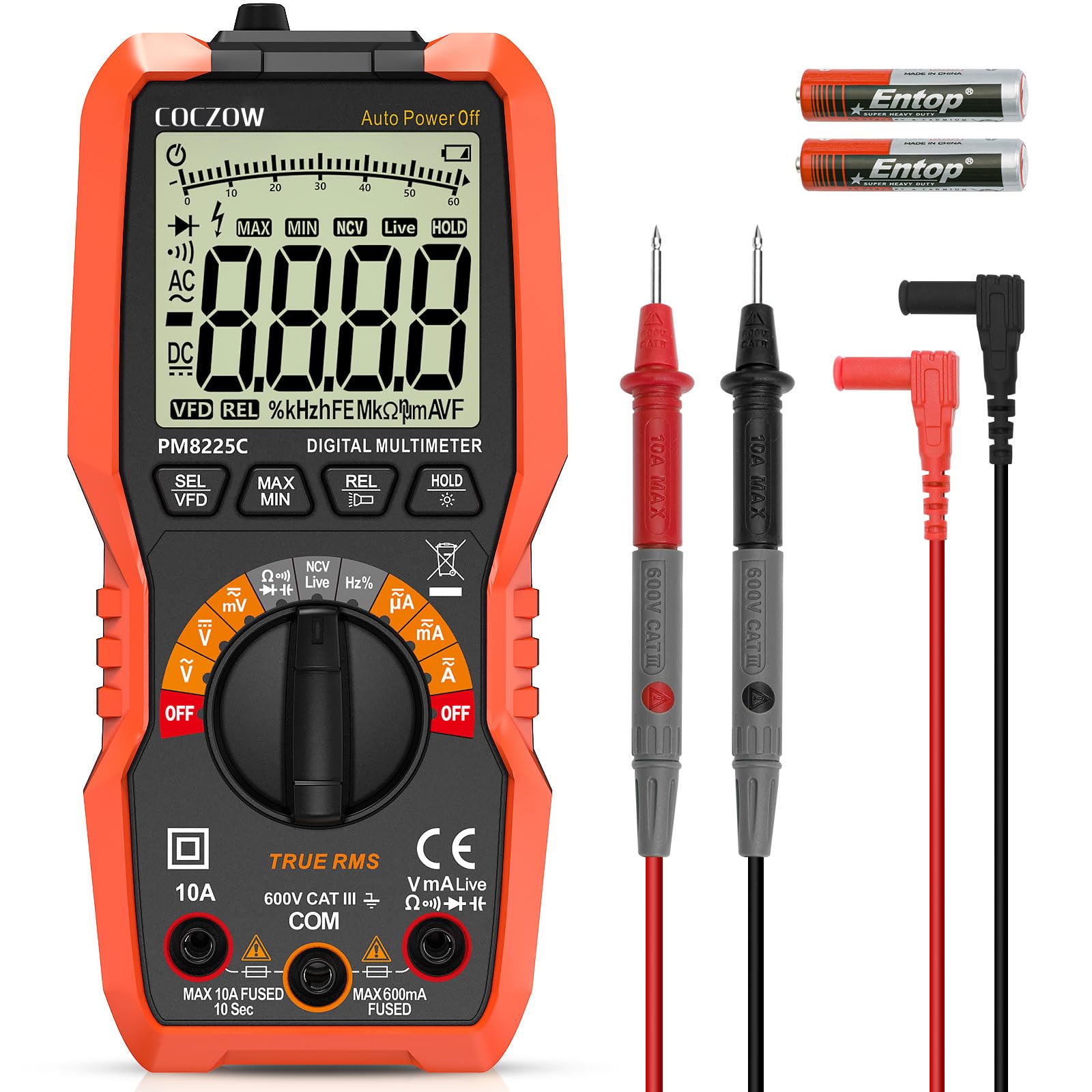 Digital Multimeter,COCZOW Digital Auto Range Multimeter AC DC Current Voltage Resistance Capacitance NCV Frequency Tester with Test Leads-image-12