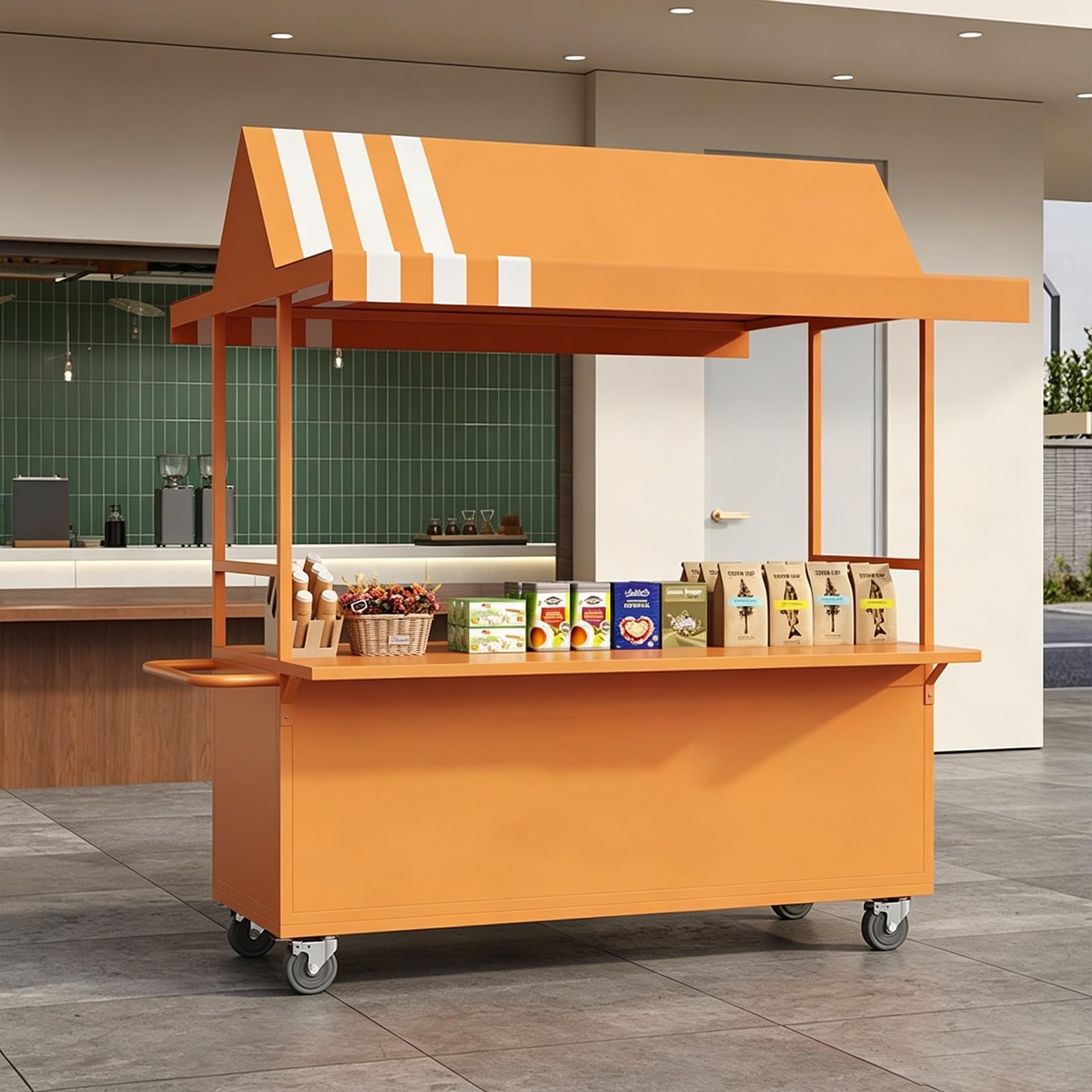 Mobile Street Vendor Cart, Portable Food Carts with 360° swivel wheels