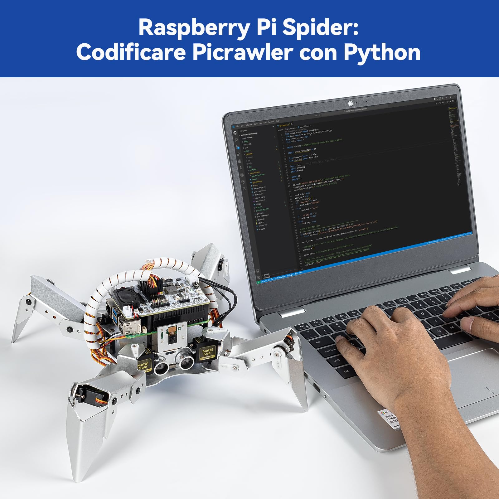 SUNFOUNDER PiCrawler AI Robot kit per Raspberry Pi, Robot HAT, Camera Module, Multi-Function DIY Bionic Robots per bambini e adulti, batterie incluse (Raspberry Pi NON incluso)