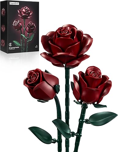 Miniatura 8 de iATOM Juego de construcción de flores de rosas negras, paquete de 3, regalo para el día de San Valentín para ella/mamá/novia/esposa/pareja, flores