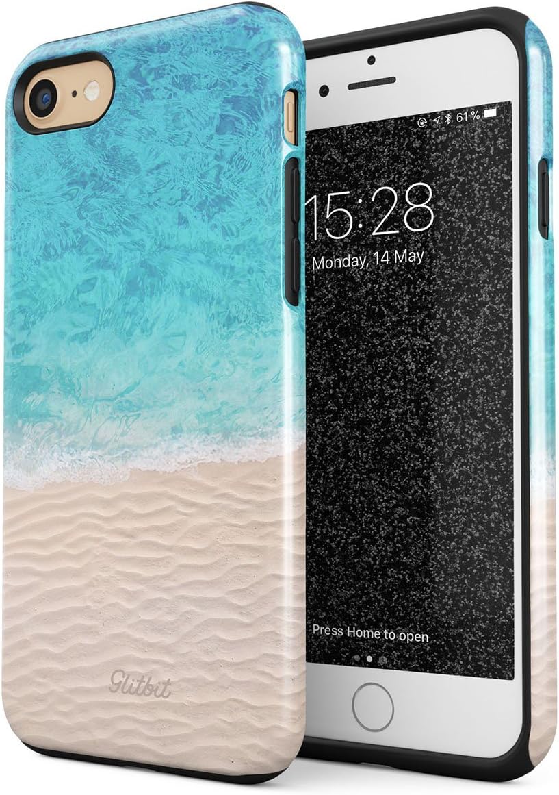 GlitbitCompatible with iPhone 7/8 / SE 2020 Summer Beach Sand Sea Waves Case Tropical Good Vibes Sun Heavy Duty Shockproof Dual Layer Hard Shell + Silicone Protective Cover