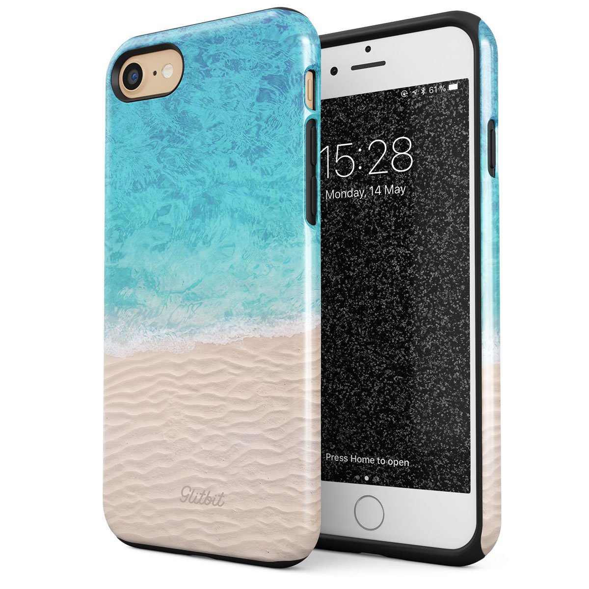 GlitbitCompatible with iPhone 7/8 / SE 2020 Summer Beach Sand Sea Waves Case Tropical Good Vibes Sun Heavy Duty Shockproof Dual Layer Hard Shell + Silicone Protective Cover
