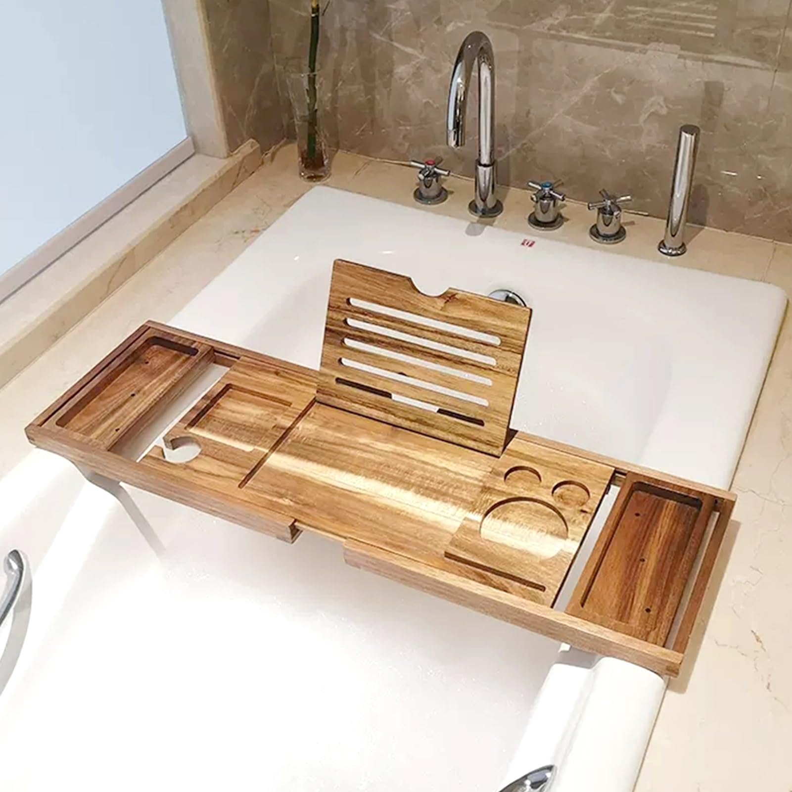 Vassoio da bagnoVassoio da Bagno 27in-37in Caddy espandibile per Vasca da Bagno, Vassoio per Vasca da Bagno in Legno di bambù per la Maggior Parte delle vasche, Supporti Pieghevoli per Vasca