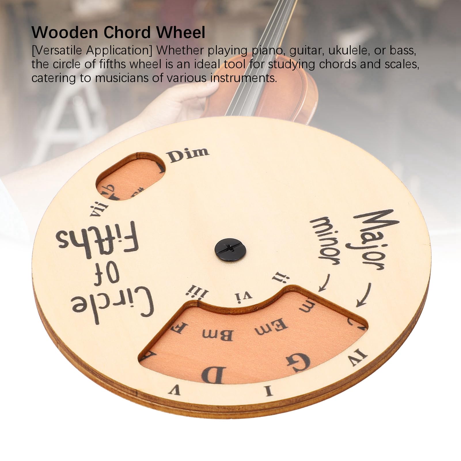 Focket Drewniana Melodia Narzędzie, Circle of Fifths Wheel do Nauki Muzyki Trening Treningowy z Regulowanym Obrotowym Projektem na gitarę fortepianową Ukulele Bass