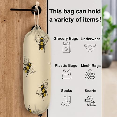 Miniatura 3 de Soporte para bolsas de plástico con estampado de abeja Kawaii para colgar en la pared, organizador de bolsas de basura reutilizable, lavable,