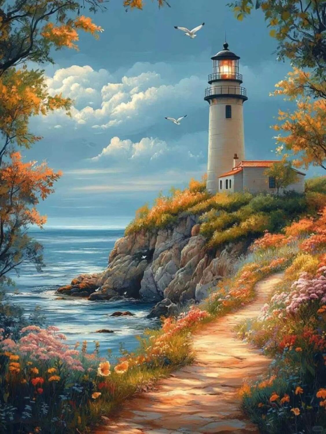 Rqwybcaxn Bead Cross Stitch Kits The sea and the Lighthouse 40x50cm