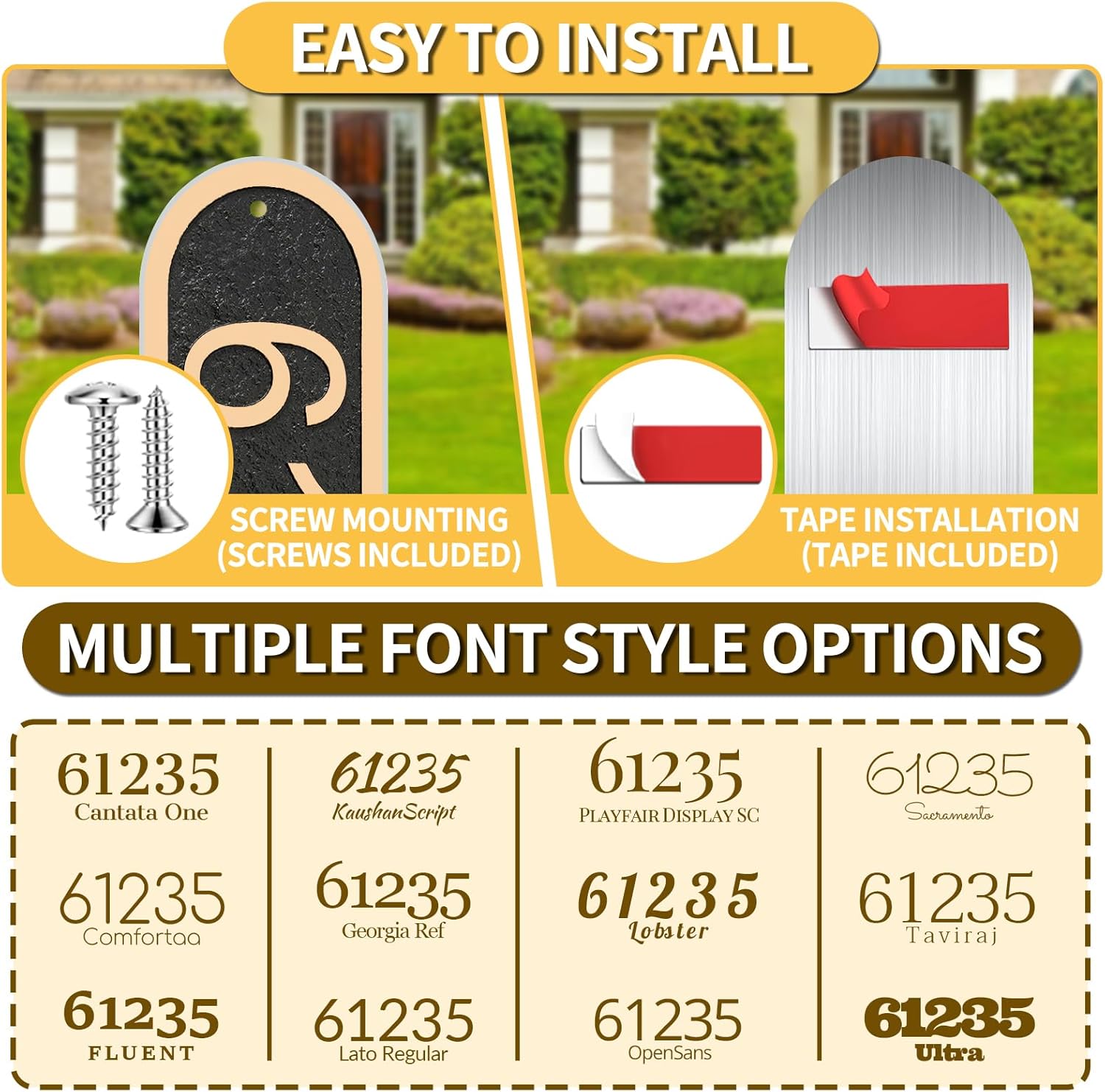Horizontal Address Plaque Sign - Custom House Number Sign Plaque for Mailbox Post,Front Door,Fence,Driveway,House Solid Metal Engraved Workmanship 18 x 4.7 inch