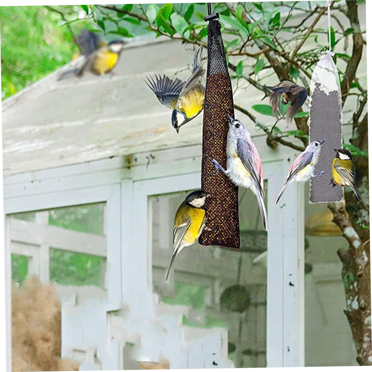 Sosoport 40pièces Alimentateurs Maille pour Oiseaux De Nourriture à Tirage Accessoire Pratique pour Oiseaux Jardin Noir