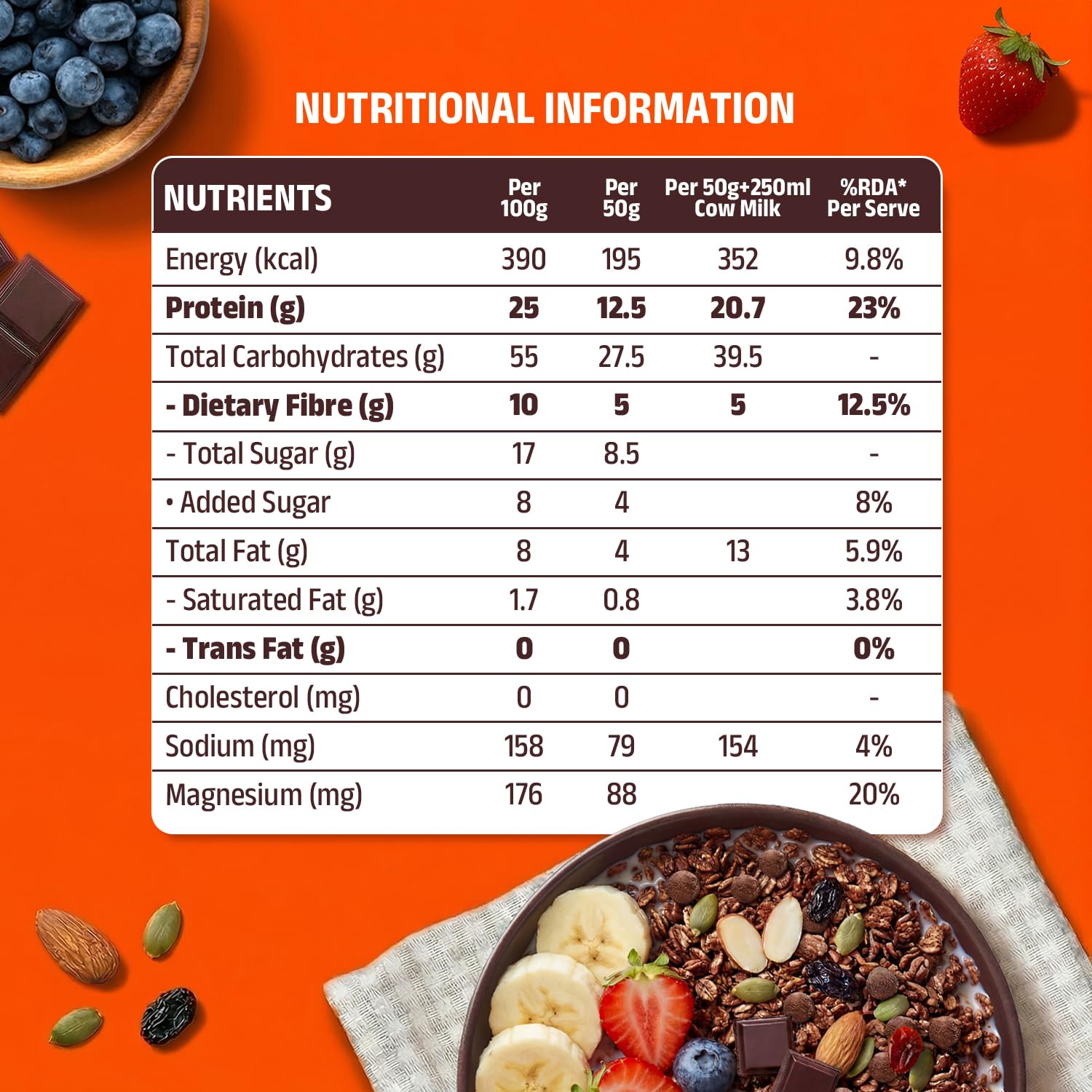 Pintola 25g High Protein Dark Chocolate & Cranberry Muesli 400g, No Refined Sugar, High Fibre, Breakfast Cereal 2
