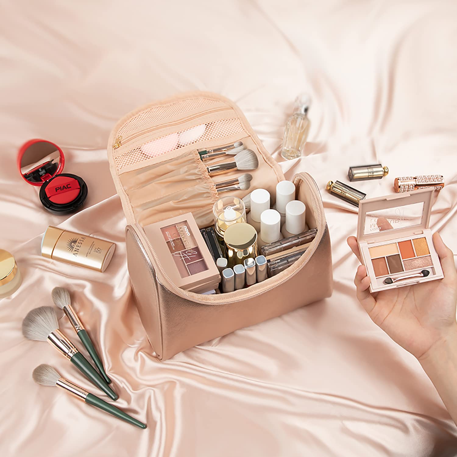 Ethereal Travel Makeup Bag, Rose Gold Makeup Bag for Women Portable Makeup Organizer Bag Large Capacity Toiletry Bag for Travel Accessories - Image 4