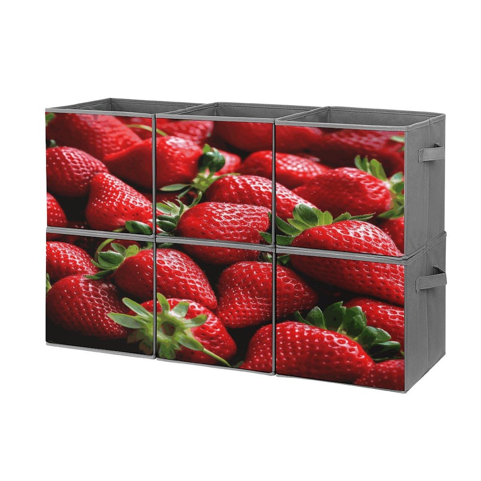 Fekiloot Style Fresh Strawberries Storage Bin For Foldable And Handles,Closet Organizer Of 6-Pack Stackable,Storage Box For Living,Room, Office,Bedroom,Closet