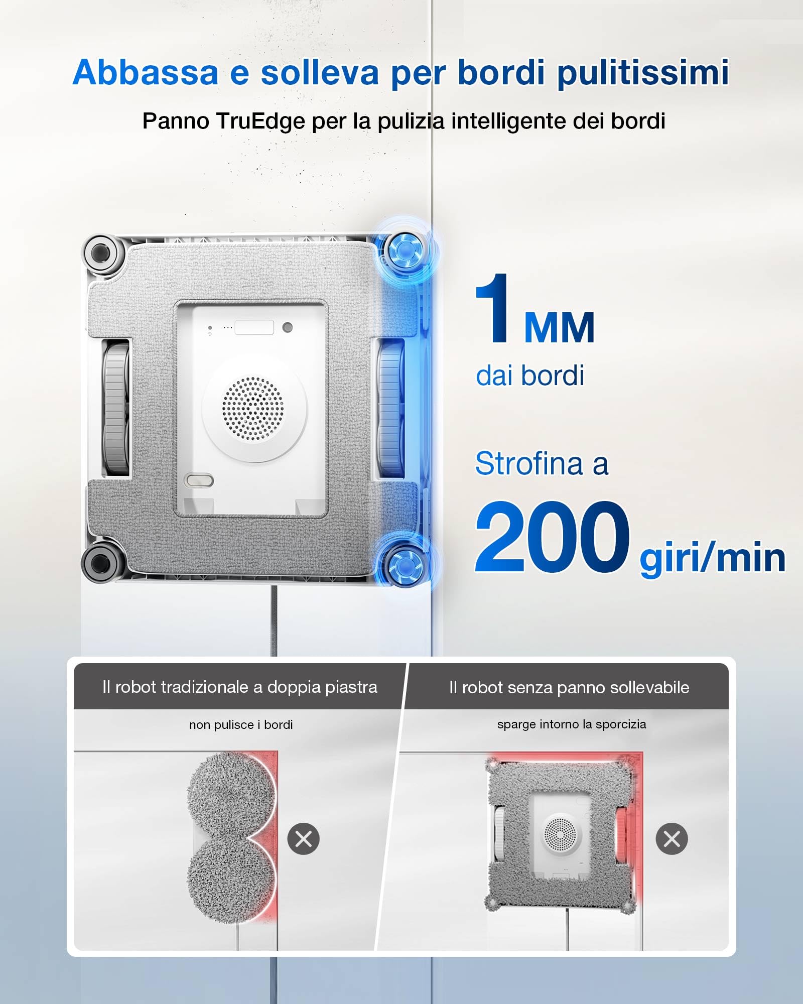 ECOVACS WINBOT W2S Robot Lavavetri, Intelligente da Bordo a Bordo con Tecnologia TruEdge™, Spruzzo d'Acqua a 3 Ugelli, Sistema di Protezione a 10 Livelli, Pianificazione del Percorso WIN-SLAM 4.0