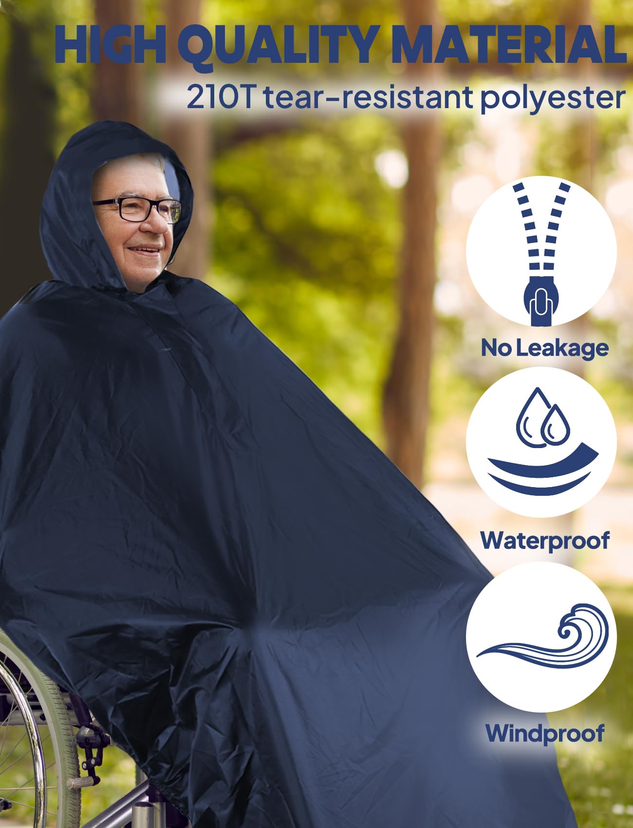 ANYOO Wodoszczelne ponczo na wózki inwalidzkie, lekkie ponczo przeciwdeszczowe, z gumowymi taśmami zapewnia ochronę przed suchością dla wózków inwalidzkich