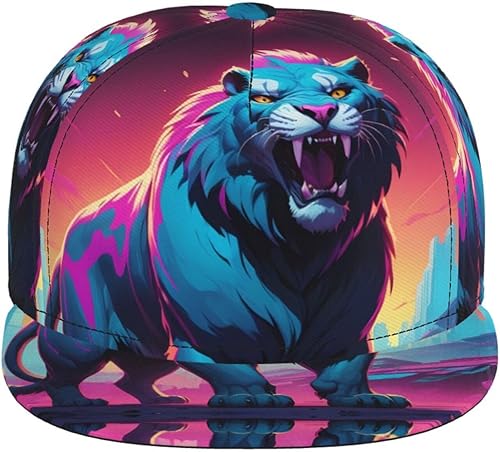 Miniatura 2 de Stylish Flat-Brim Baseball Cap Synthwave Sabertooth Pattern Moisture-Wicking and Breathable Suitable for Daily use Sports and Travel Black